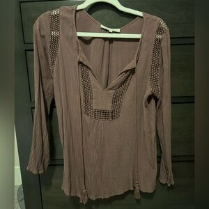Nordstrom Daniel Rainn Brown Blouse with Crochet Detail